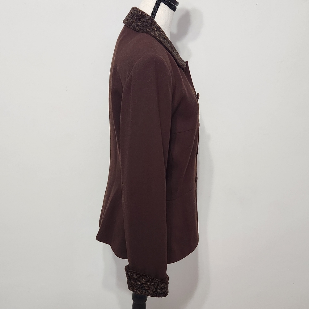 Le Suit Brown Wool Women's Blazer Velvet Buttons Beaded Collar & Cuffs Lined 8 - Picture 7 of 16